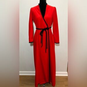 Vintage 80s Vanity Fair Red Velour Robe, size 10, belted, pockets